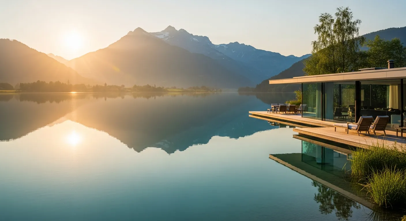 Sonnenuntergang an einem ruhigen See – Titelbild fondssuche.com